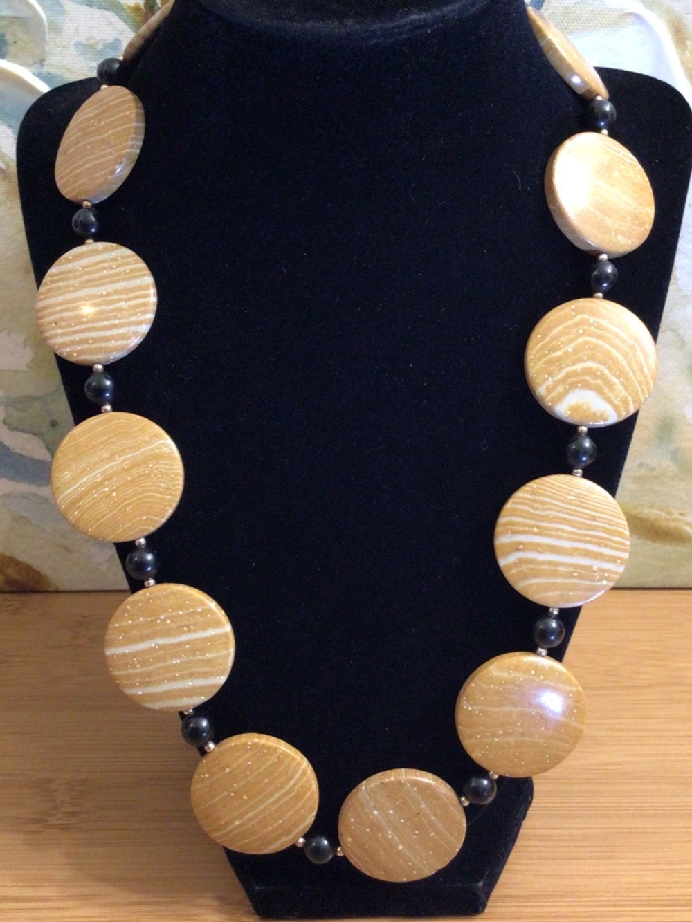 Gemstone “Coin” Chunky Necklace Boho, Tigerskin Jasper Necklace, Wood Jasper